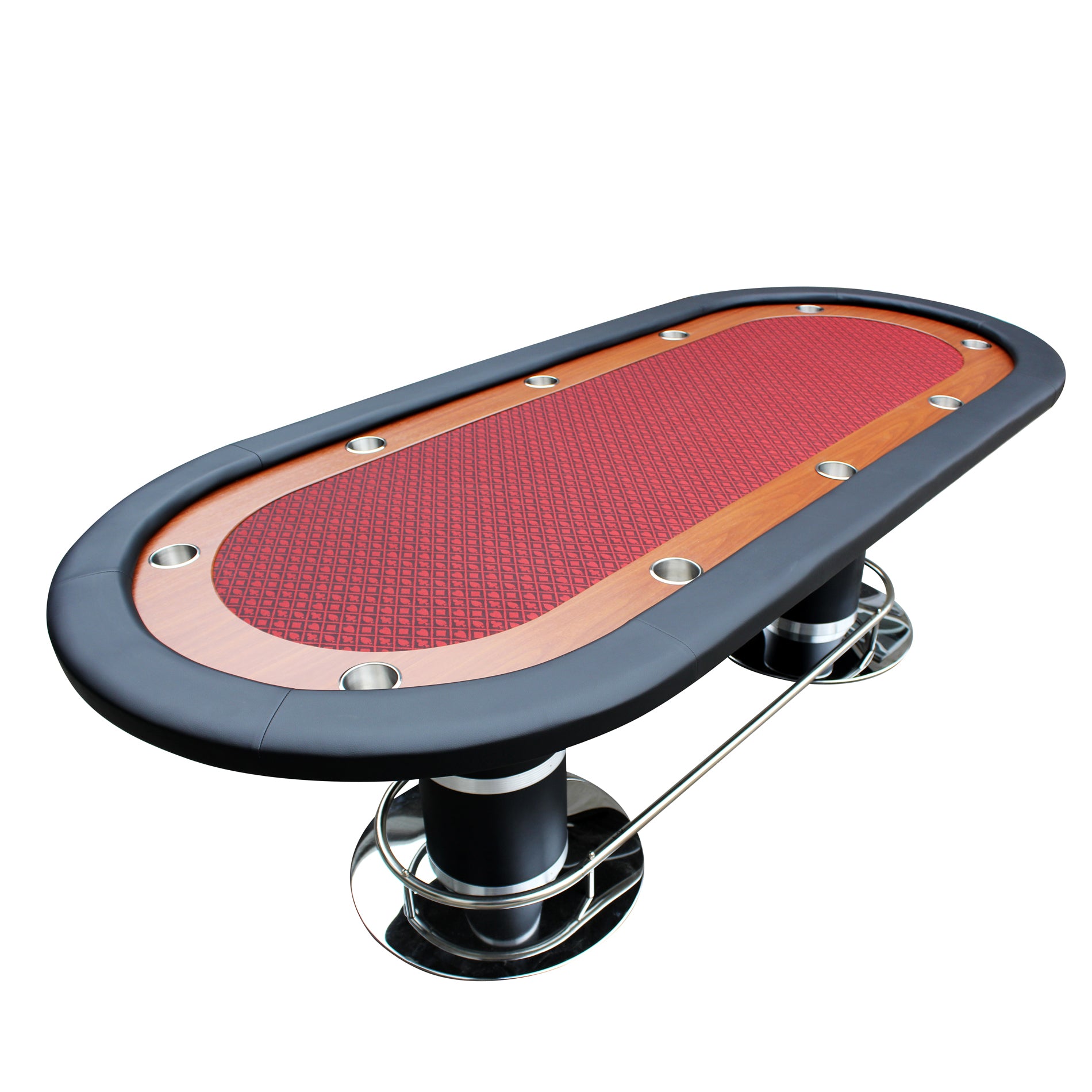 Elite 96" 10 Players Oval Waterproof Red Felt With Racetrack Texas Holdem Casino Game Poker Table Red Stainless Steel