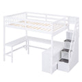 Full Size Loft Bed With Built In L Shaped Desk And Three Tier Storage Shelves,And Attached Storage Staircase, White Old Sku: Gx001809Aak Full White Pine