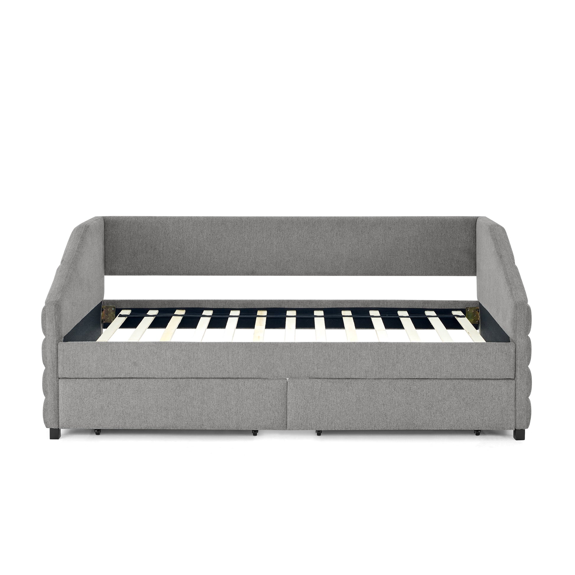 Twin Size Daybed With Two Drawers Trundle Upholstered Tufted Sofa Bed, Linen Fabric, Grey 82.5"X42.5"X34" Box Spring Not Required Twin Grey Composite Bedroom Classic,Contemporary,French,Luxury,Modern Linen Linen