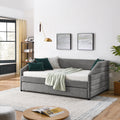 Full Size Daybed With Trundle Upholstered Tufted Sofa Bed, Linen Fabric, Grey 82.5