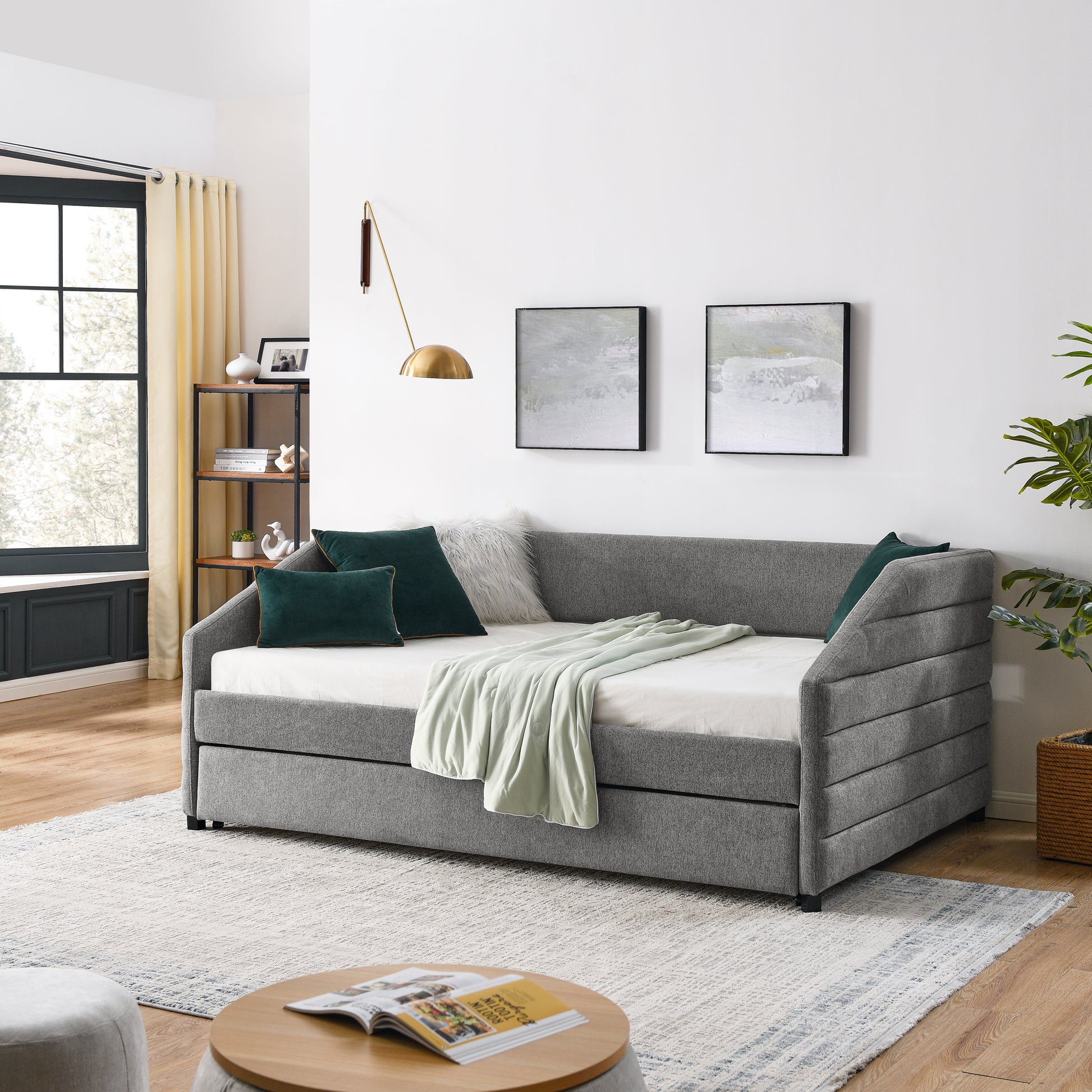 Full Size Daybed With Trundle Upholstered Tufted Sofa Bed, Linen Fabric, Grey 82.5"X58"X34" Box Spring Not Required Full Grey Composite Bedroom Classic,Contemporary,French,Luxury,Modern Linen Linen