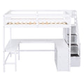 Full Size Loft Bed With Built In L Shaped Desk And Three Tier Storage Shelves,And Attached Storage Staircase, White Old Sku: Gx001809Aak Full White Pine