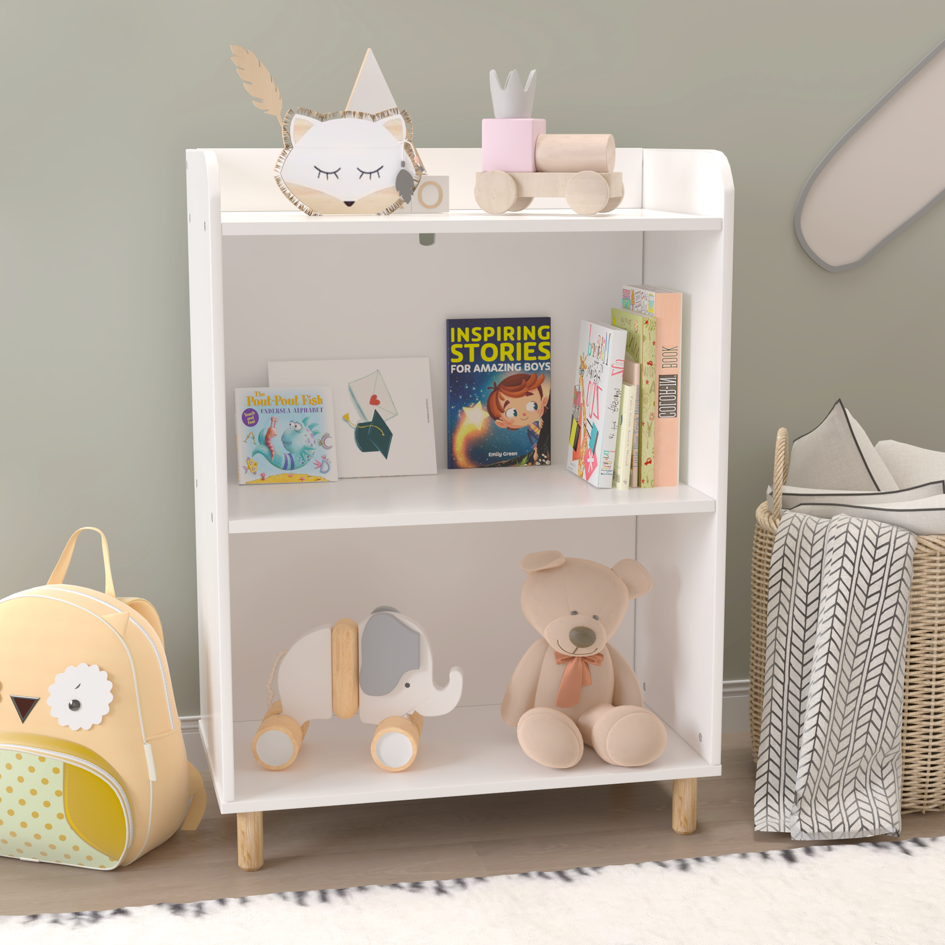 Kids 3 Tier Bookcase, Children'S Book Display, Bookshelf Toy Storage Cabinet Organizer For Children'S Room, Playroom, Nursery White Mdf