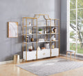 78 Inch 4 Tiers Home Office Bookcase Bookshelf, Storage Cabinet Display Shelf, X Bar Gold Frame Golden White Mdf Steel