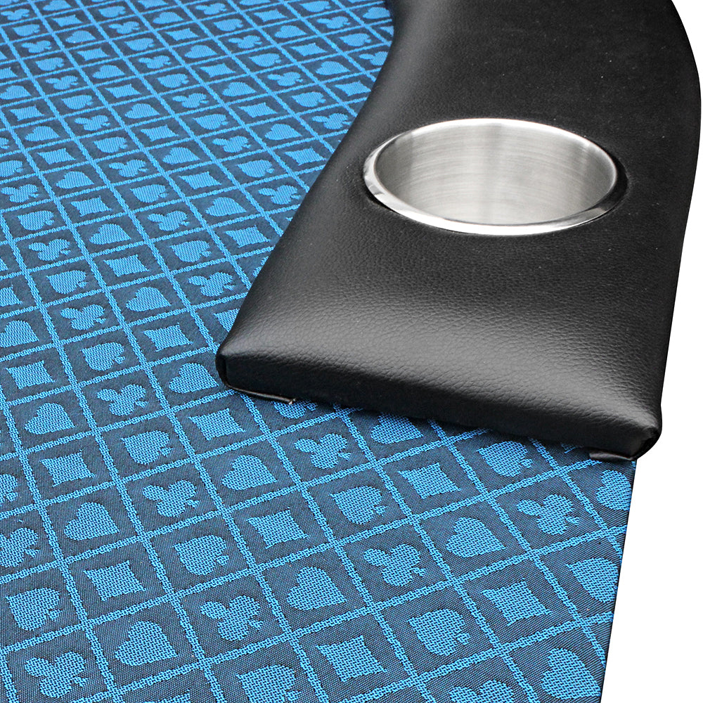 96Inch Oval Poker Table Detachable Armrest Chip Tray Blue Speed Cloth Surface Stainless Steel Pedestal Base Blue Stainless Steel