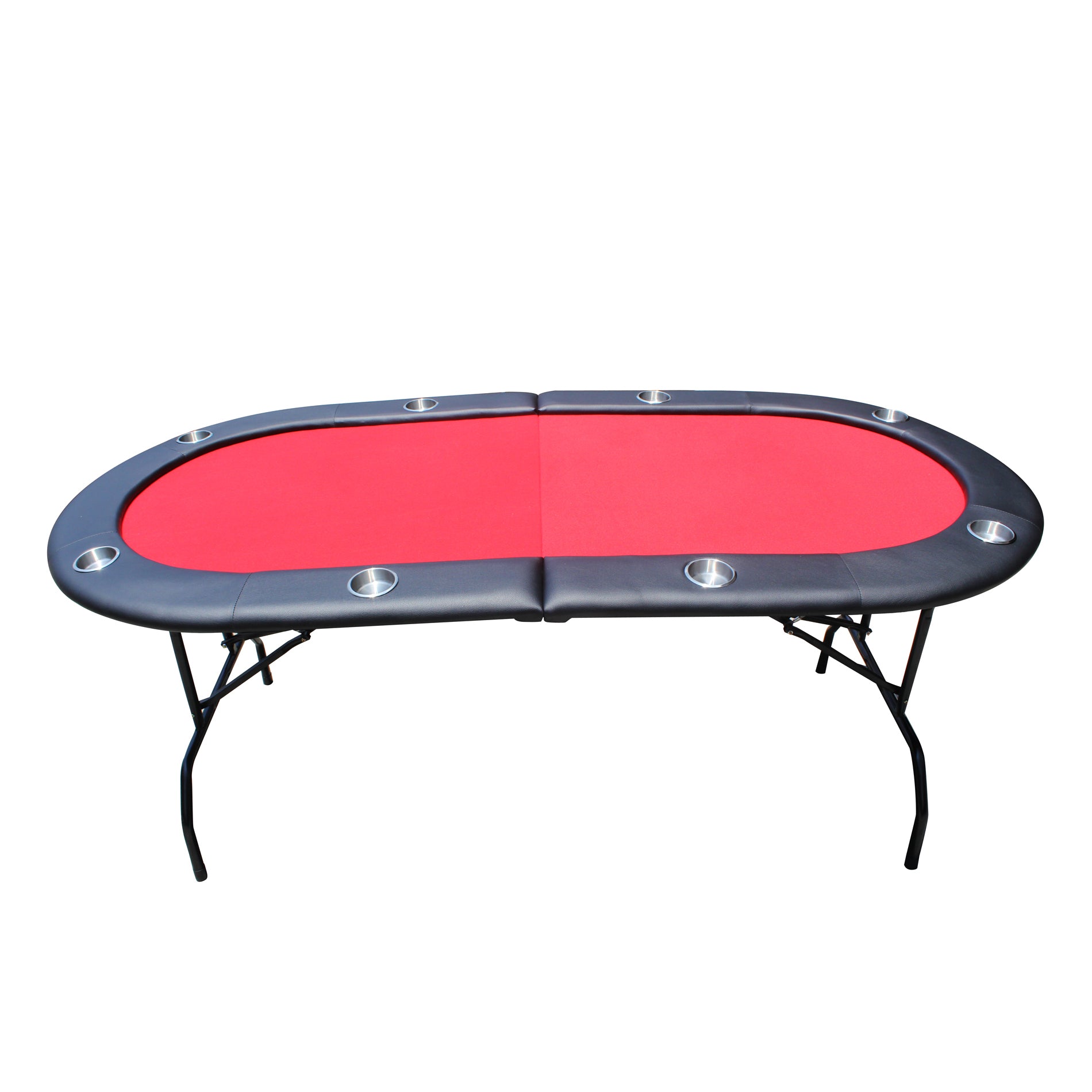 73Inch Oval Light Series Red Felt Foldable Casino Game Poker Table Red Metal