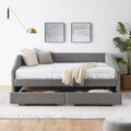 Queen Size Daybed With Two Drawers Trundle Upholstered Tufted Sofa Bed, Linen Fabric, Grey 88