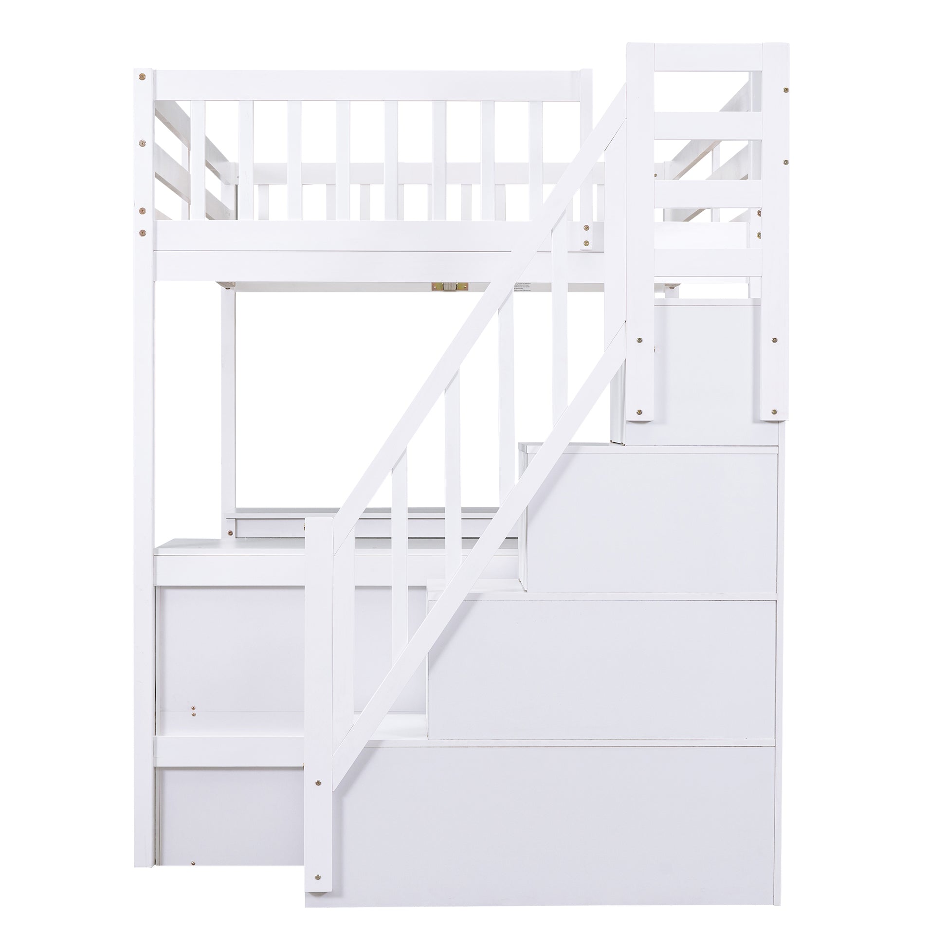 Full Size Loft Bed With Built In L Shaped Desk And Three Tier Storage Shelves,And Attached Storage Staircase, White Old Sku: Gx001809Aak Full White Pine