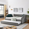 Full Size Daybed With Trundle Upholstered Tufted Sofa Bed, Linen Fabric, Grey 82.5