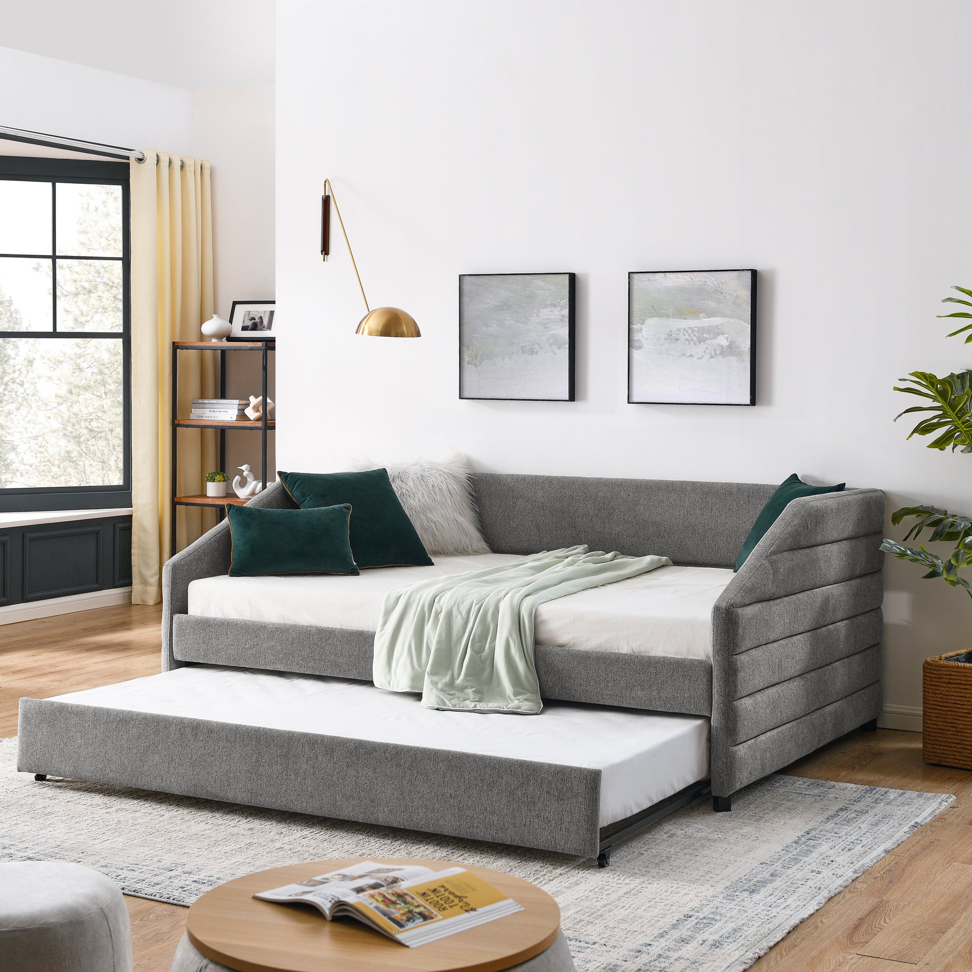 Full Size Daybed With Trundle Upholstered Tufted Sofa Bed, Linen Fabric, Grey 82.5"X58"X34" Box Spring Not Required Full Grey Composite Bedroom Classic,Contemporary,French,Luxury,Modern Linen Linen