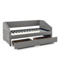 Twin Size Daybed With Two Drawers Trundle Upholstered Tufted Sofa Bed, Linen Fabric, Grey 82.5