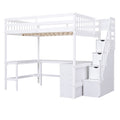 Full Size Loft Bed With Built In L Shaped Desk And Three Tier Storage Shelves,And Attached Storage Staircase, White Old Sku: Gx001809Aak Full White Pine