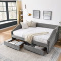 Queen Size Daybed With Two Drawers Trundle Upholstered Tufted Sofa Bed, Linen Fabric, Grey 88