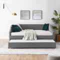 Full Size Daybed With Trundle Upholstered Tufted Sofa Bed, Linen Fabric, Grey 82.5