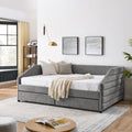 Queen Size Daybed With Two Drawers Trundle Upholstered Tufted Sofa Bed, Linen Fabric, Grey 88