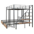 Full Over Twin Twin Triple Bunk Bed With Drawers And Staircase, Black Black Metal