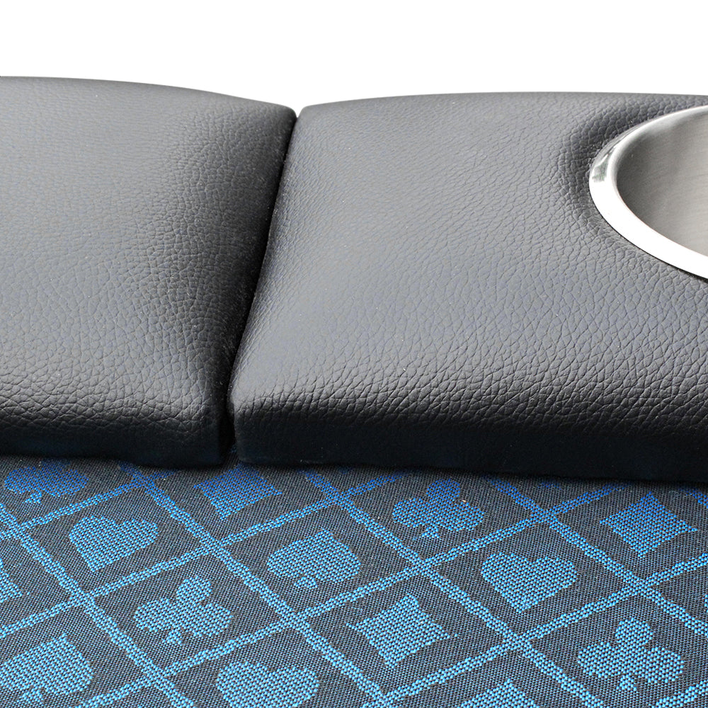 96Inch Oval Poker Table Detachable Armrest Chip Tray Blue Speed Cloth Surface Stainless Steel Pedestal Base Blue Stainless Steel