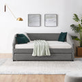 Full Size Daybed With Trundle Upholstered Tufted Sofa Bed, Linen Fabric, Grey 82.5