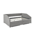 Queen Size Daybed With Two Drawers Trundle Upholstered Tufted Sofa Bed, Linen Fabric, Grey 88