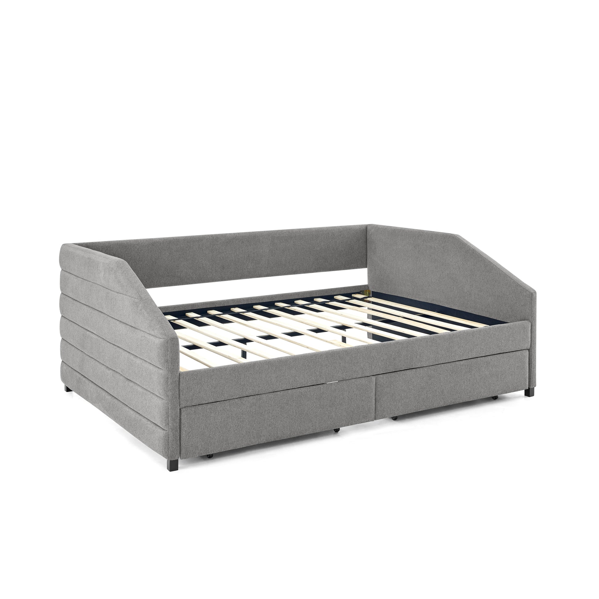 Queen Size Daybed With Two Drawers Trundle Upholstered Tufted Sofa Bed, Linen Fabric, Grey 88"X64.5"X34" Box Spring Not Required Queen Grey Composite Bedroom Classic,Contemporary,French,Luxury,Modern Linen Linen