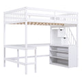 Full Size Loft Bed With Built In L Shaped Desk And Three Tier Storage Shelves,And Attached Storage Staircase, White Old Sku: Gx001809Aak Full White Pine