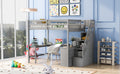 Full Size Loft Bed With Built In L Shaped Desk And Three Tier Storage Shelves,And Attached Storage Staircase,Gray Old Sku: Gx001809Aae Full Gray Pine
