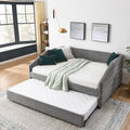 Full Size Daybed With Trundle Upholstered Tufted Sofa Bed, Linen Fabric, Grey 82.5