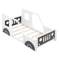 Twin Size Classic Car Shaped Platform Bed With Wheels,White Box Spring Not Required Twin White Wood Bedroom Bed Frame Pine