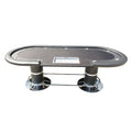 96Inch Oval Black Speed Cloth Surface Wooden Texture Racetrack Poker Table With Metal Chip Tray Black And Silver Stainless Steel