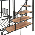 Full Over Twin Twin Triple Bunk Bed With Drawers And Staircase, Black Black Metal