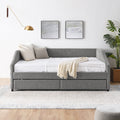 Queen Size Daybed With Two Drawers Trundle Upholstered Tufted Sofa Bed, Linen Fabric, Grey 88