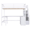 Full Size Loft Bed With Built In L Shaped Desk And Three Tier Storage Shelves,And Attached Storage Staircase, White Old Sku: Gx001809Aak Full White Pine