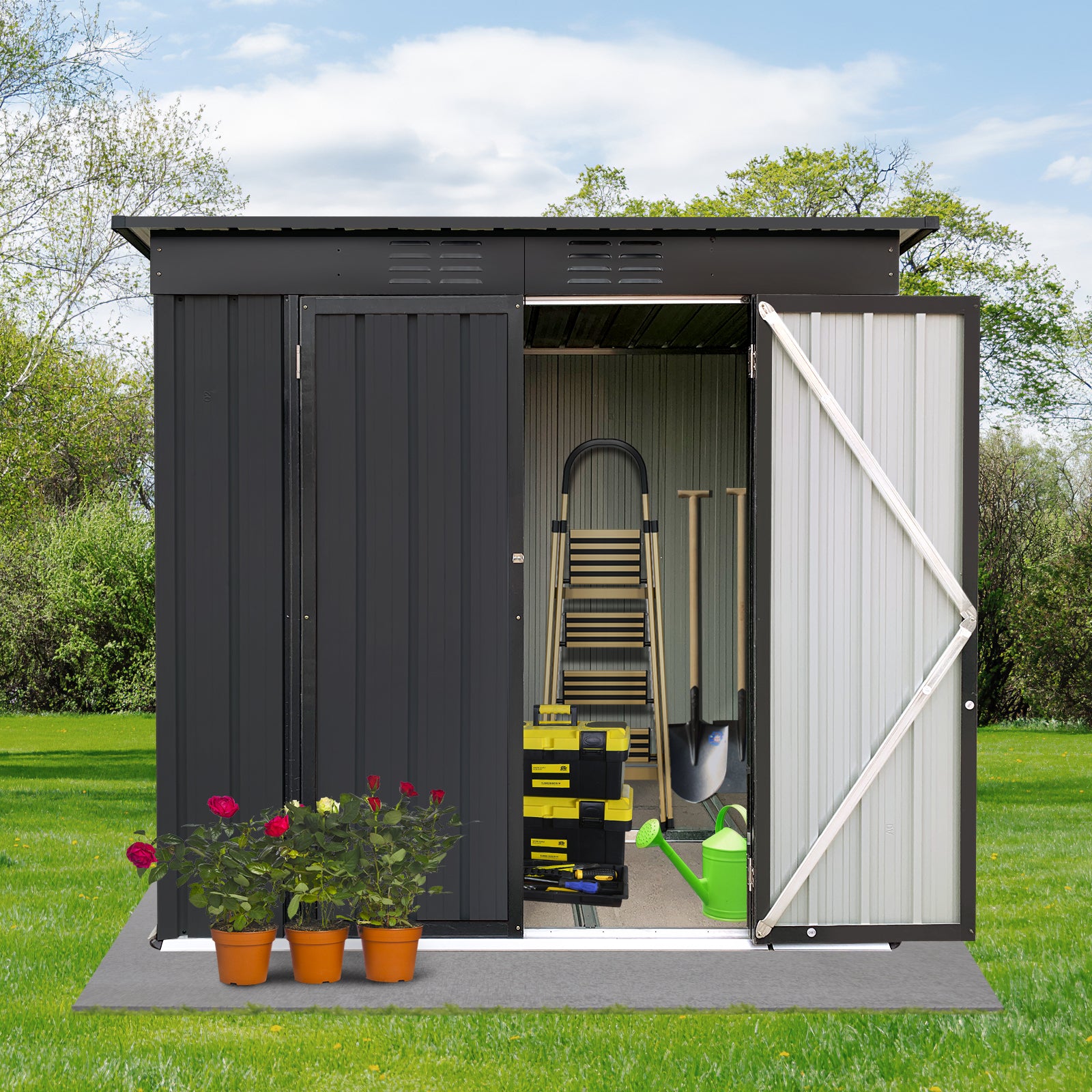 Metal Garden Sheds 4Ftx6Ft Outdoor Black Black Metal