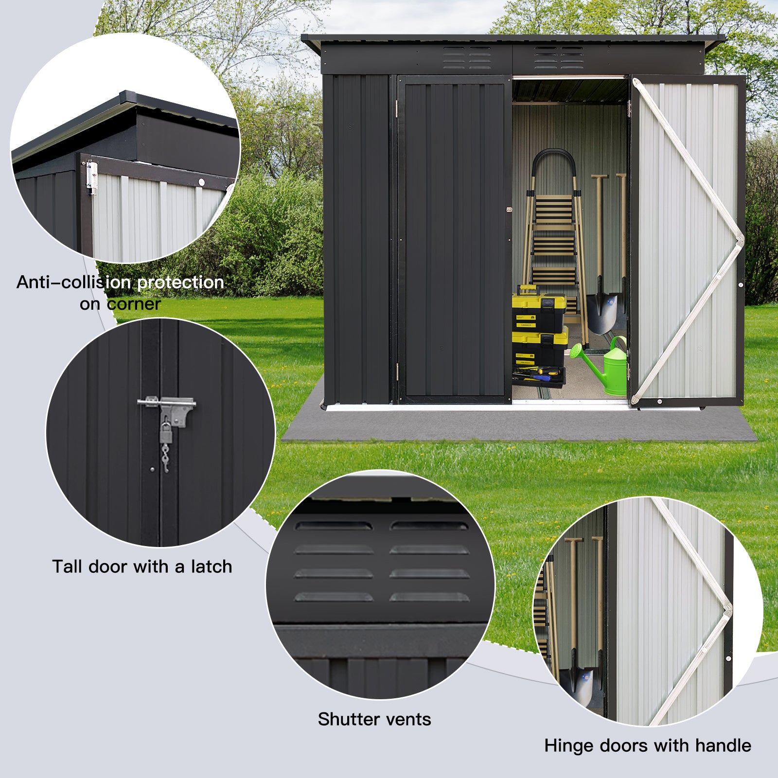 Metal Garden Sheds 4Ftx6Ft Outdoor Black Black Metal