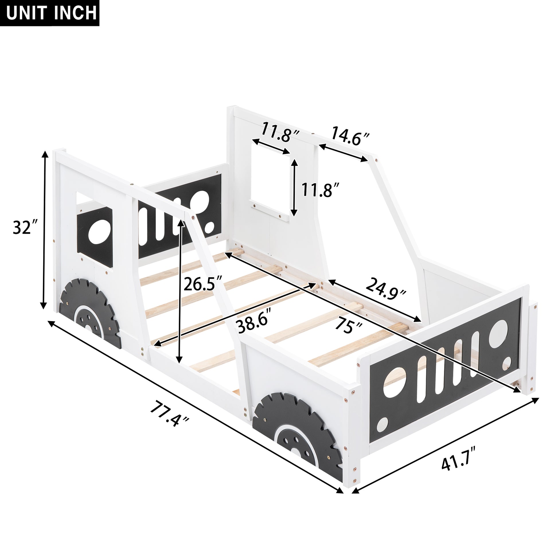 Twin Size Classic Car Shaped Platform Bed With Wheels,White Box Spring Not Required Twin White Wood Bedroom Bed Frame Pine