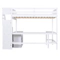 Full Size Loft Bed With Built In L Shaped Desk And Three Tier Storage Shelves,And Attached Storage Staircase, White Old Sku: Gx001809Aak Full White Pine