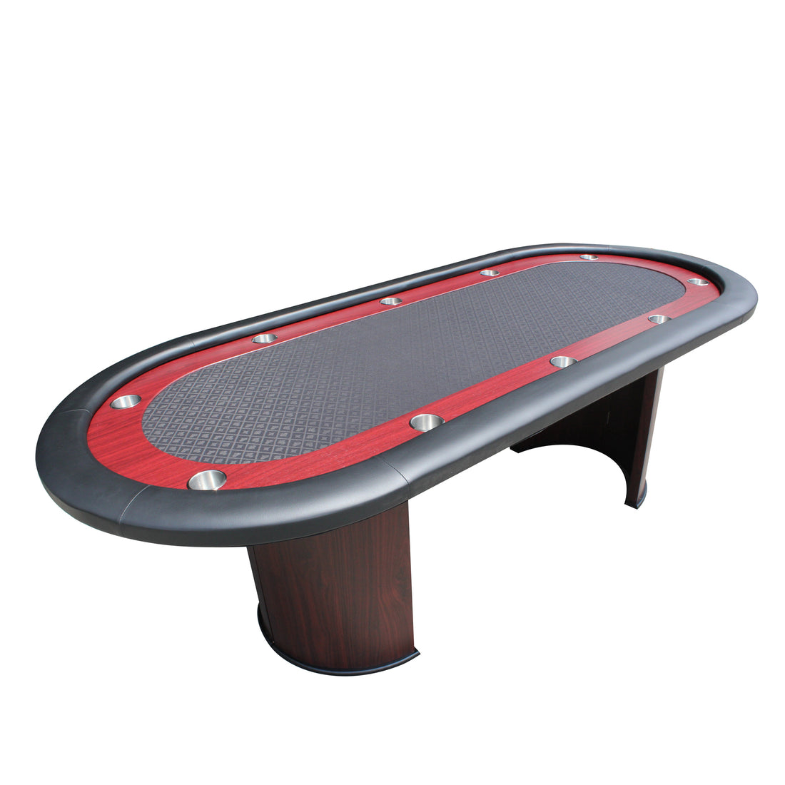 96Inch Oval 10 Players Black Speed Cloth Surface Red Racetrack Luna Wooden Legs Poker Table Black Red Wood