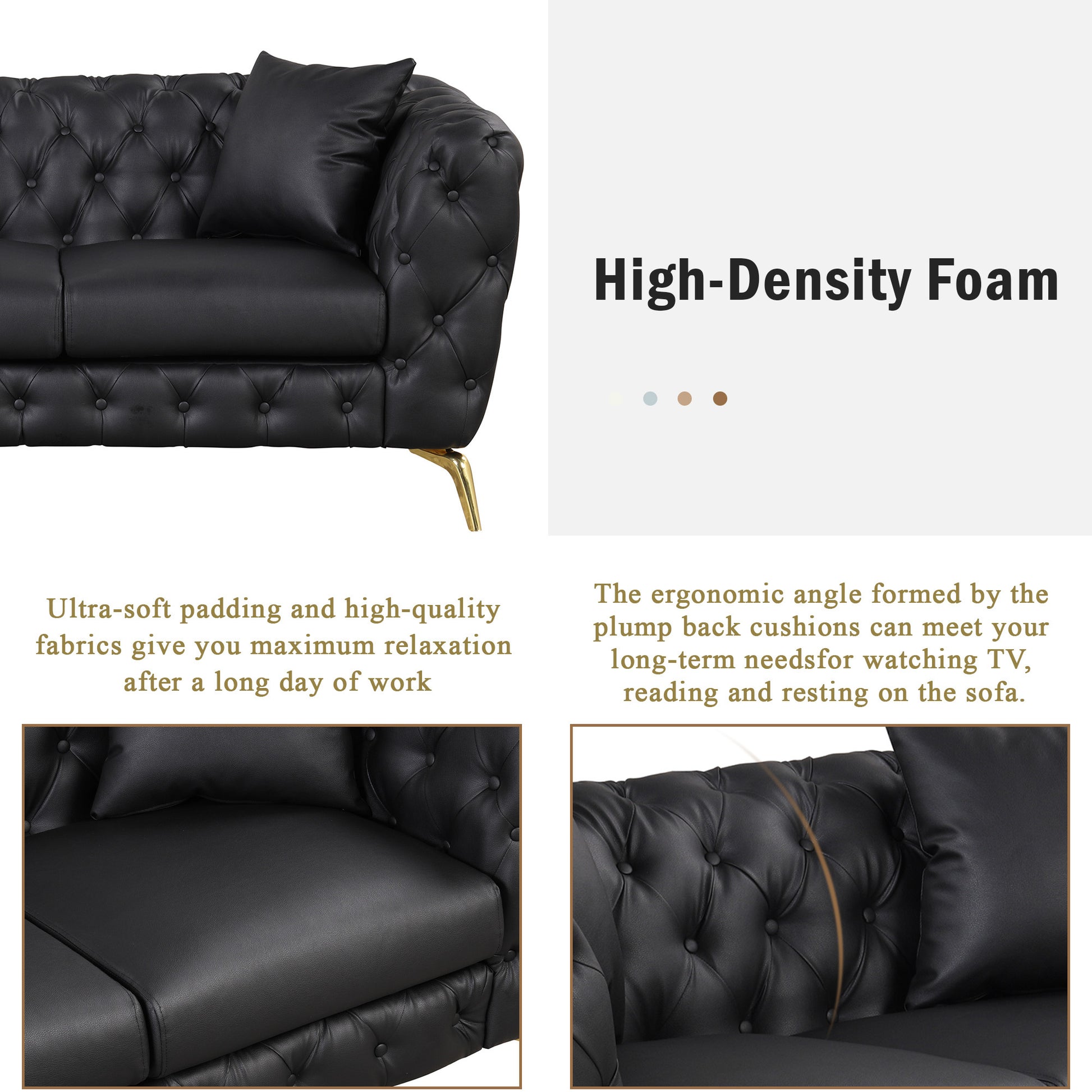 44" Modern Sofa Couch Pu Upholstered Sofa With Sturdy Metal Legs, Button Tufted Back, Single Sofa Chair For Living Room,Apartment,Home Office, Black Black Foam Pu