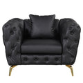 Modern 3 Piece Sofa Sets With Sturdy Metal Legs, Button Tufted Back, Pu Upholstered Couches Sets Including Three Seat Sofa, Loveseat And Single Chair For Living Room Furniture Set, Black Black Foam Pu