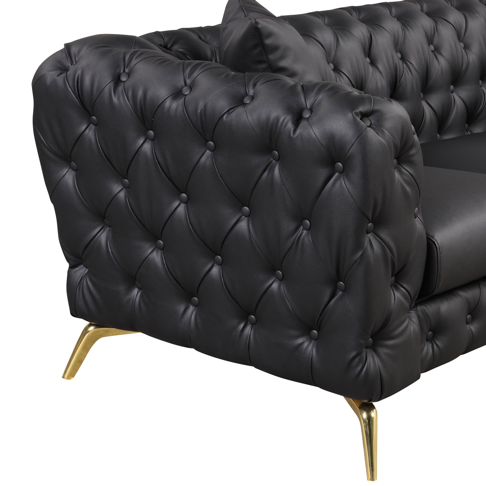 65.5" Modern Sofa Couch Pu Upholstered Loveseat Sofa With Sturdy Metal Legs, Button Tufted Back For Living Room,Apartment,Home Office, Black Black Foam Pu