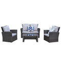 4 Pieces Pe Rattan Wicker Outdoor Patio Furniture Set With Grey Cushions Grey Wicker