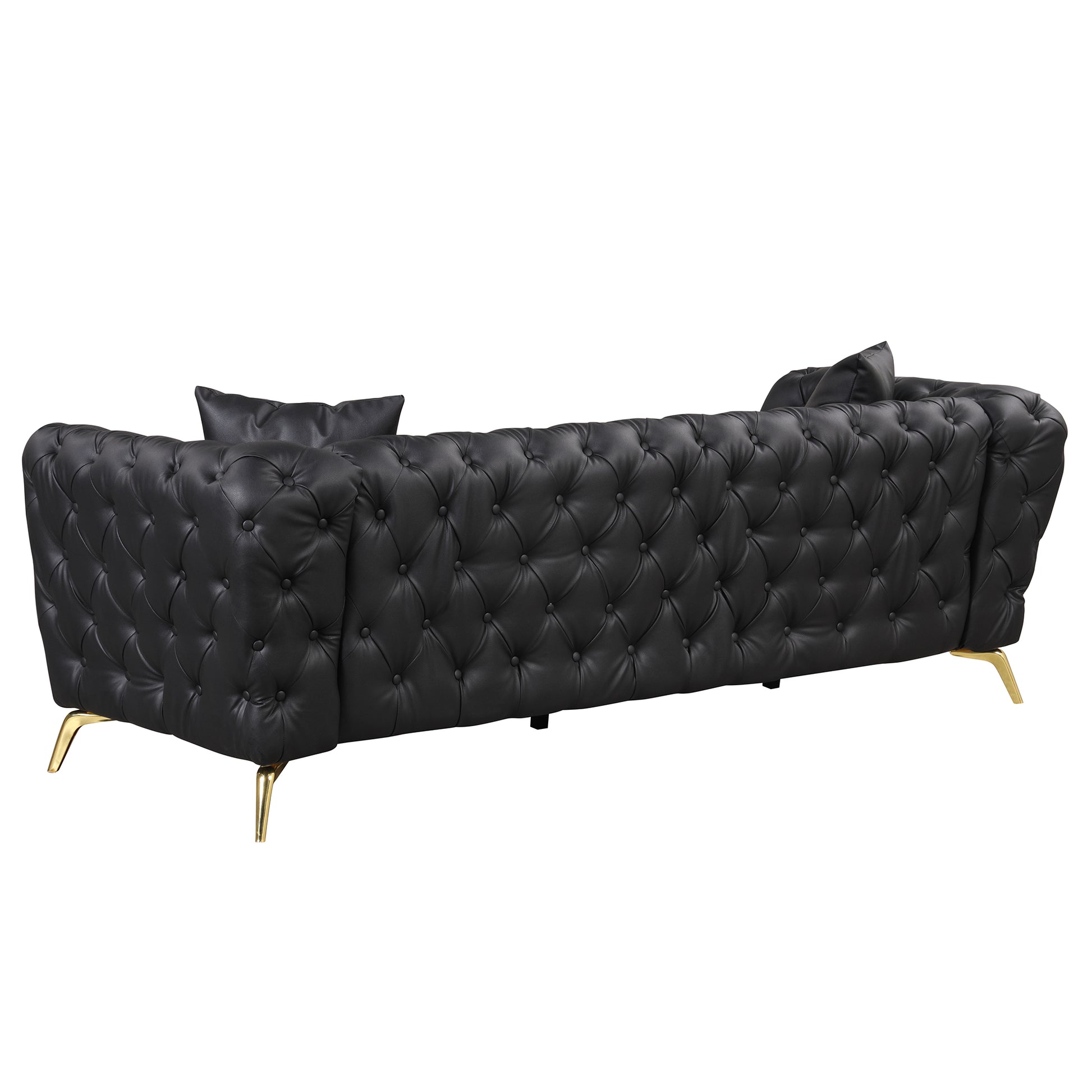 88.5" Modern Sofa Couch Pu Upholstered Sofa With Sturdy Metal Legs, Button Tufted Back, 3 Seater Sofa Couch For Living Room,Apartment,Home Office, Black Black Foam Pu