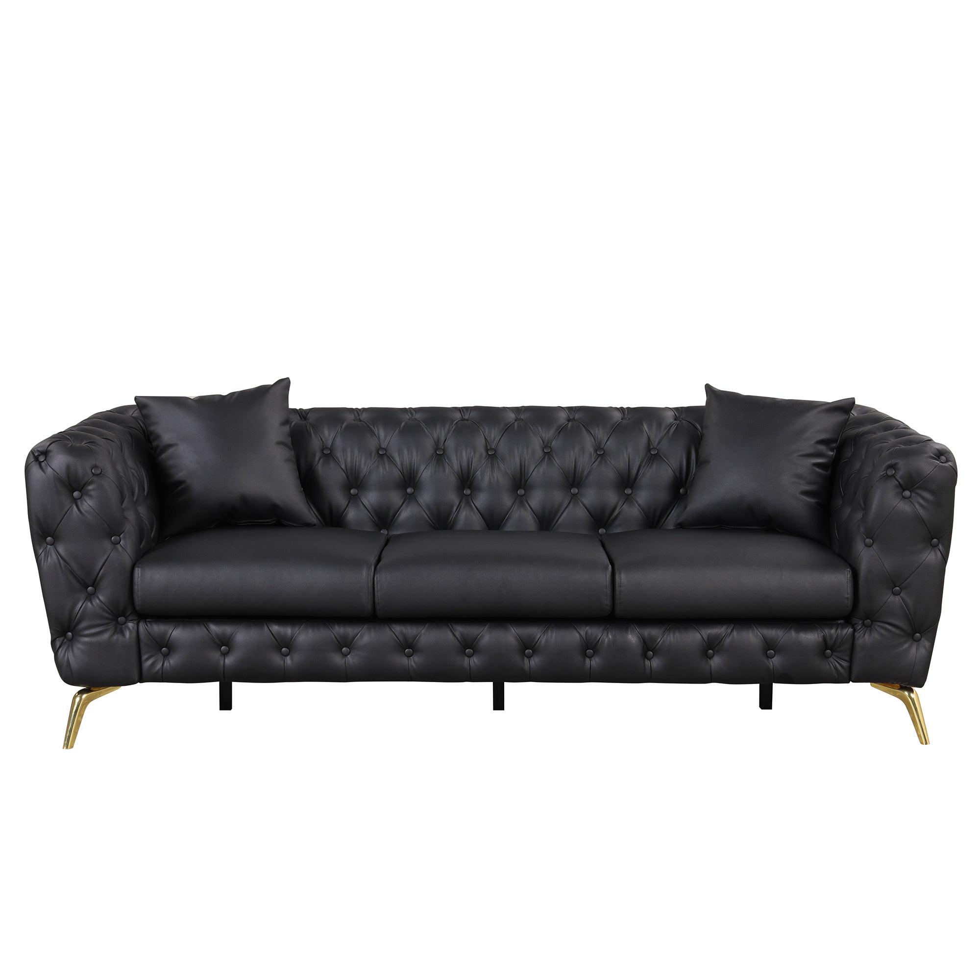 88.5" Modern Sofa Couch Pu Upholstered Sofa With Sturdy Metal Legs, Button Tufted Back, 3 Seater Sofa Couch For Living Room,Apartment,Home Office, Black Black Foam Pu