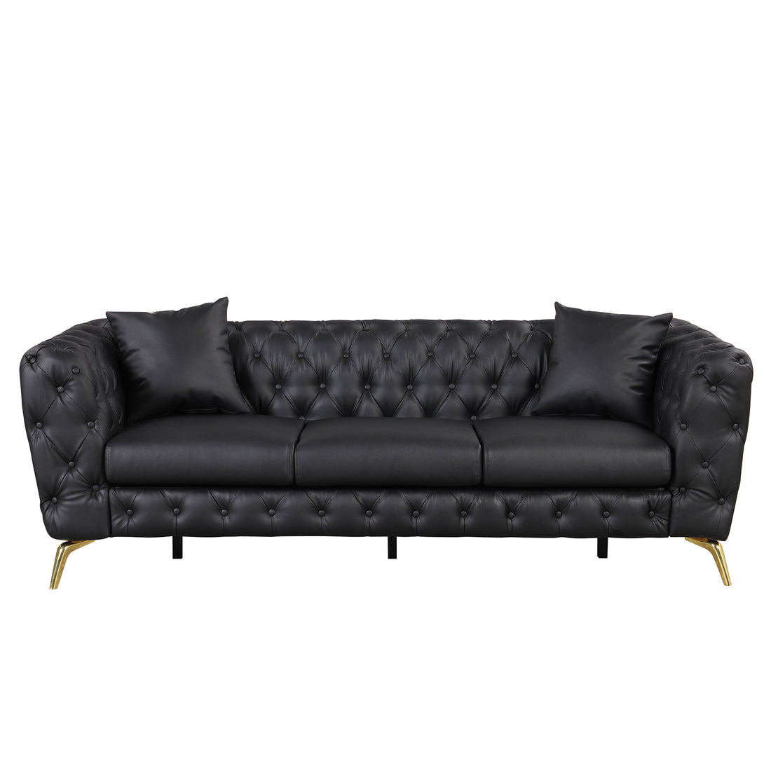 88.5" Modern Sofa Couch Pu Upholstered Sofa With Sturdy Metal Legs, Button Tufted Back, 3 Seater Sofa Couch For Living Room,Apartment,Home Office, Black Black Foam Pu