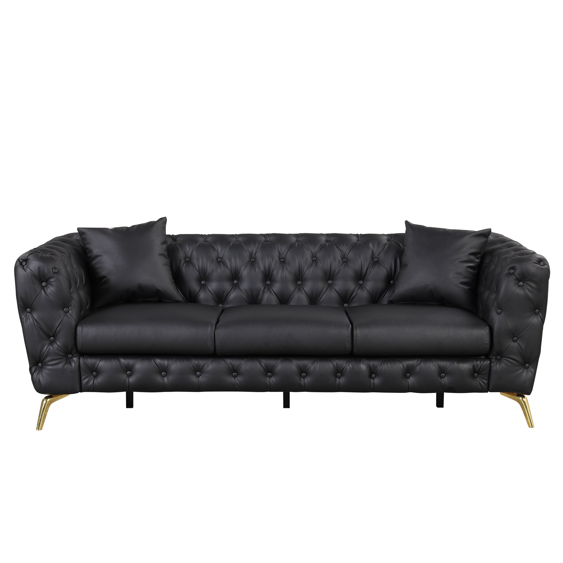 Modern 3 Piece Sofa Sets With Sturdy Metal Legs, Button Tufted Back, Pu Upholstered Couches Sets Including Three Seat Sofa, Loveseat And Single Chair For Living Room Furniture Set, Black Black Foam Pu