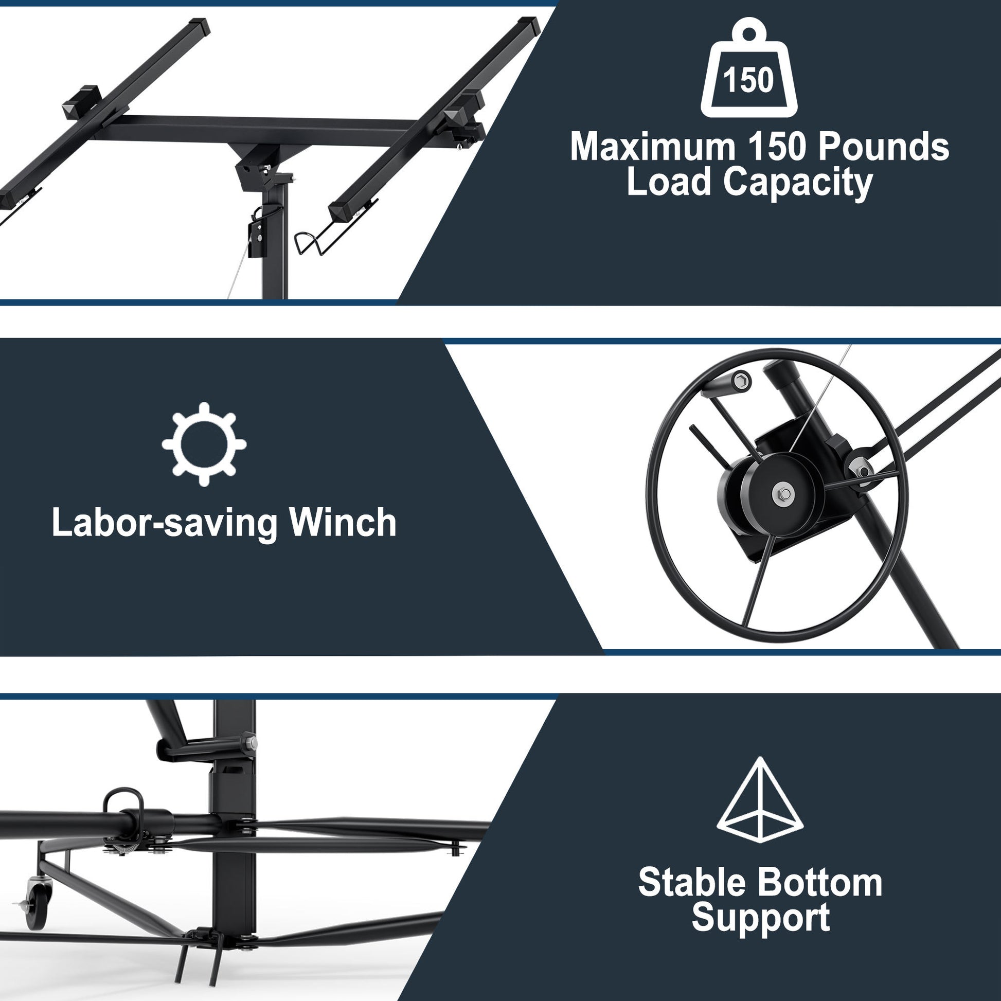 11Ft Lift Drywall Panel Hoist Jack For Ceiling Black Black Iron Plastic
