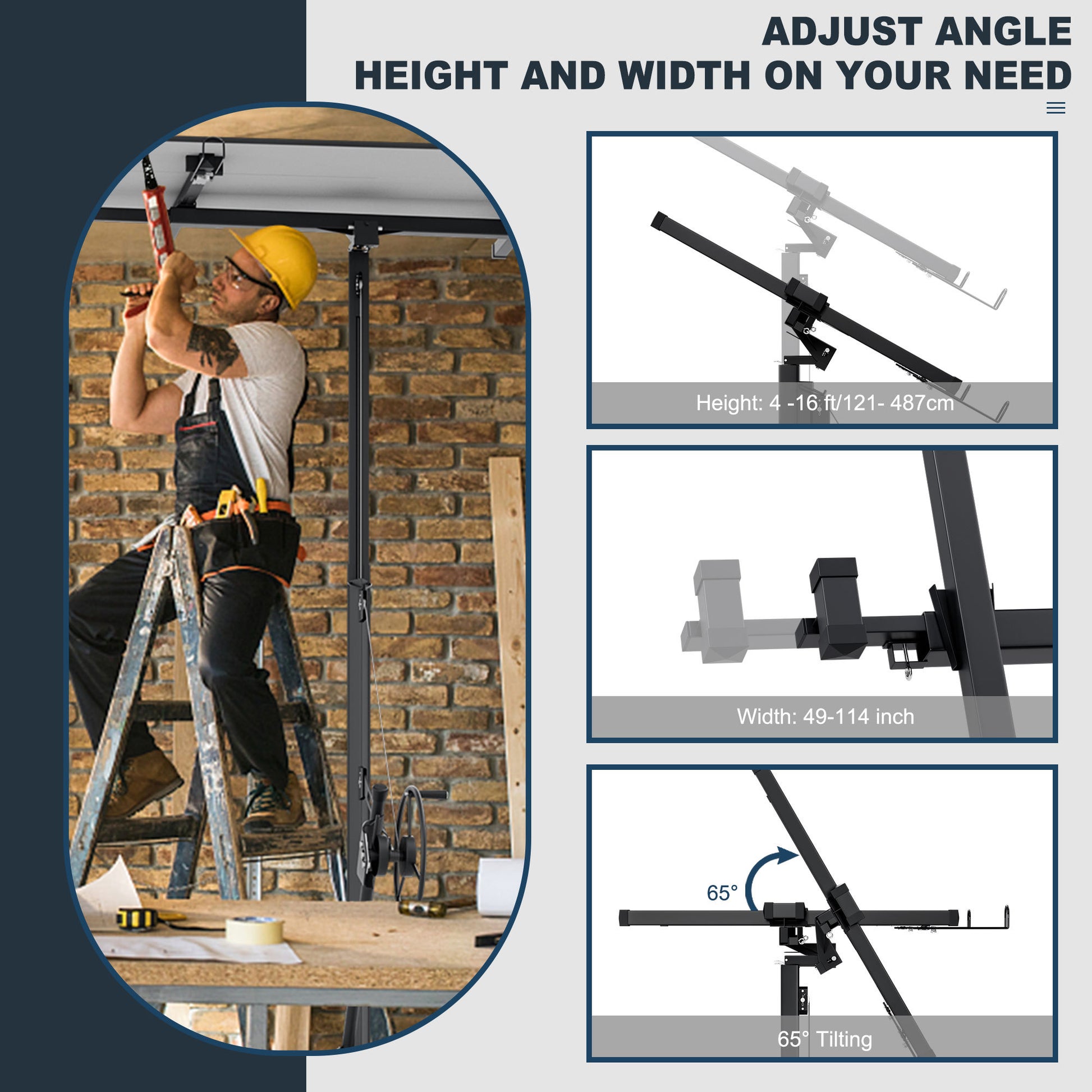 16Ft Lift Drywall Panel Hoist Jack For Ceiling Black Black Iron Plastic