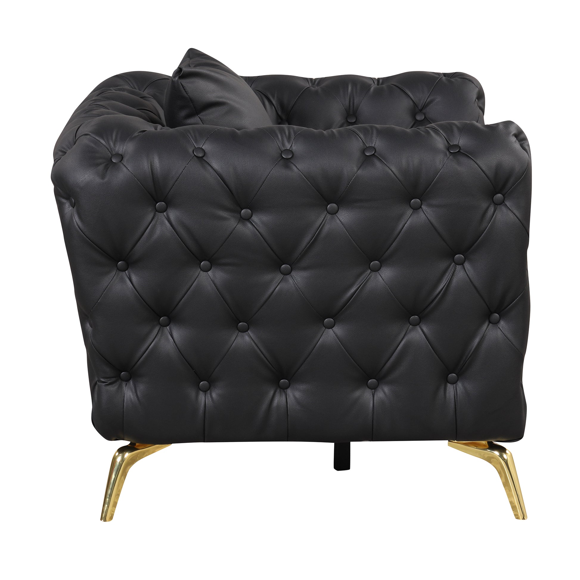 44" Modern Sofa Couch Pu Upholstered Sofa With Sturdy Metal Legs, Button Tufted Back, Single Sofa Chair For Living Room,Apartment,Home Office, Black Black Foam Pu