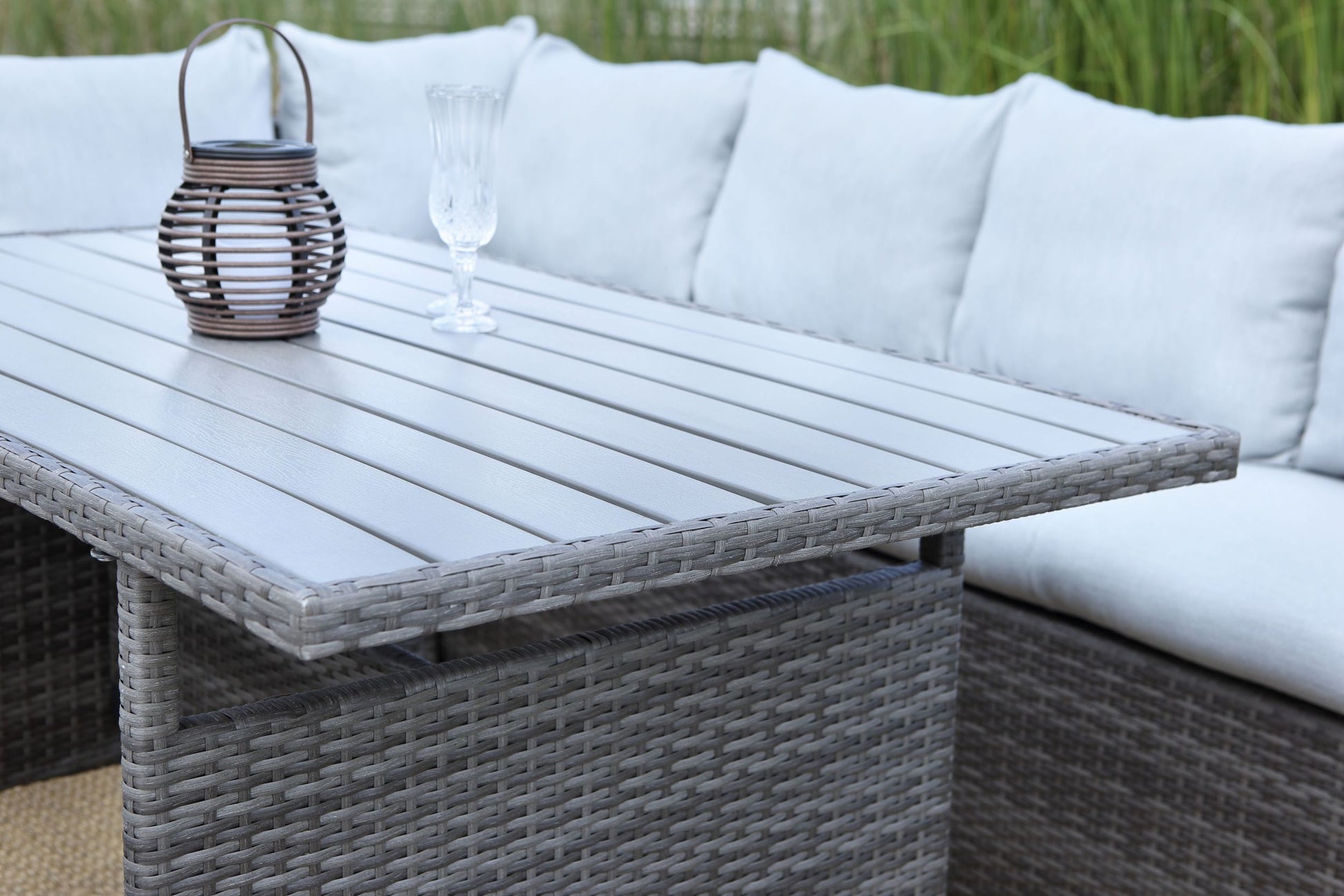 7 Pieces Pe Rattan Wicker Patio Dining Sectional Cusions Sofa Set With Grey Cushions Grey Wicker