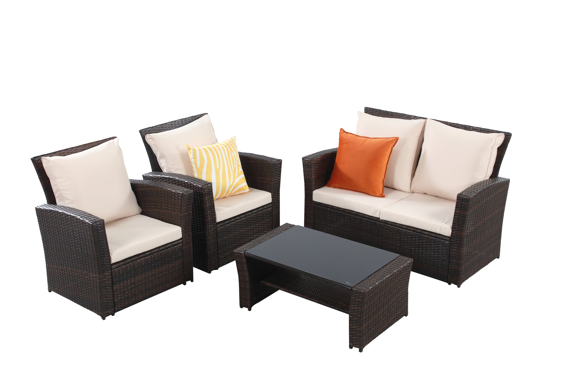 4 Pieces Outdoor Patio Furniture Set Pe Rattan Wicker With Brown Brown Wicker